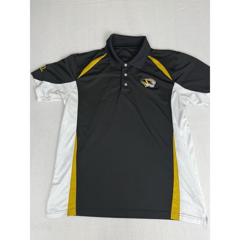 Mizzou Tigers Shirt Size L Knights Apparel Short Sleeves Black & Gold Polo MU